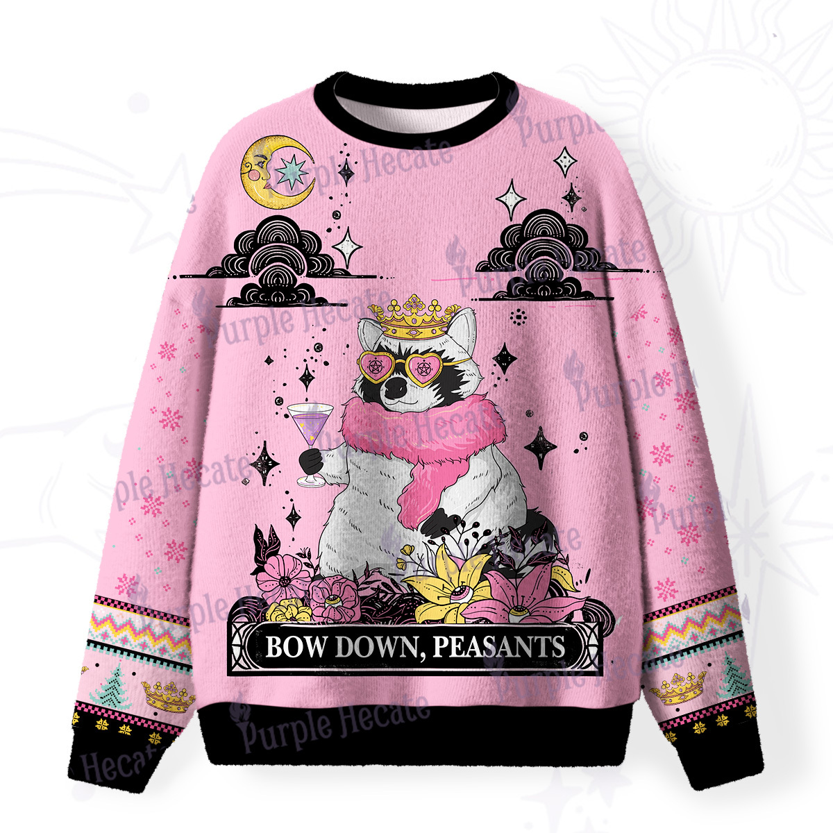 Purplehecate Bow Down Peasants Fuzzy Ugly Sweatshirt