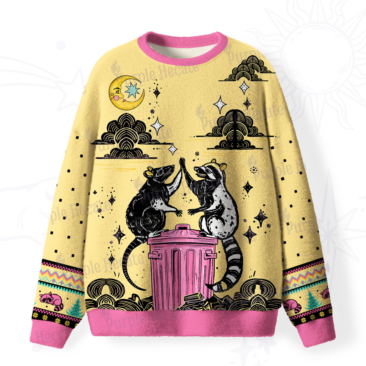 Purplehecate The Team Trash Opossum Tarot Fuzzy Ugly Sweatshirt