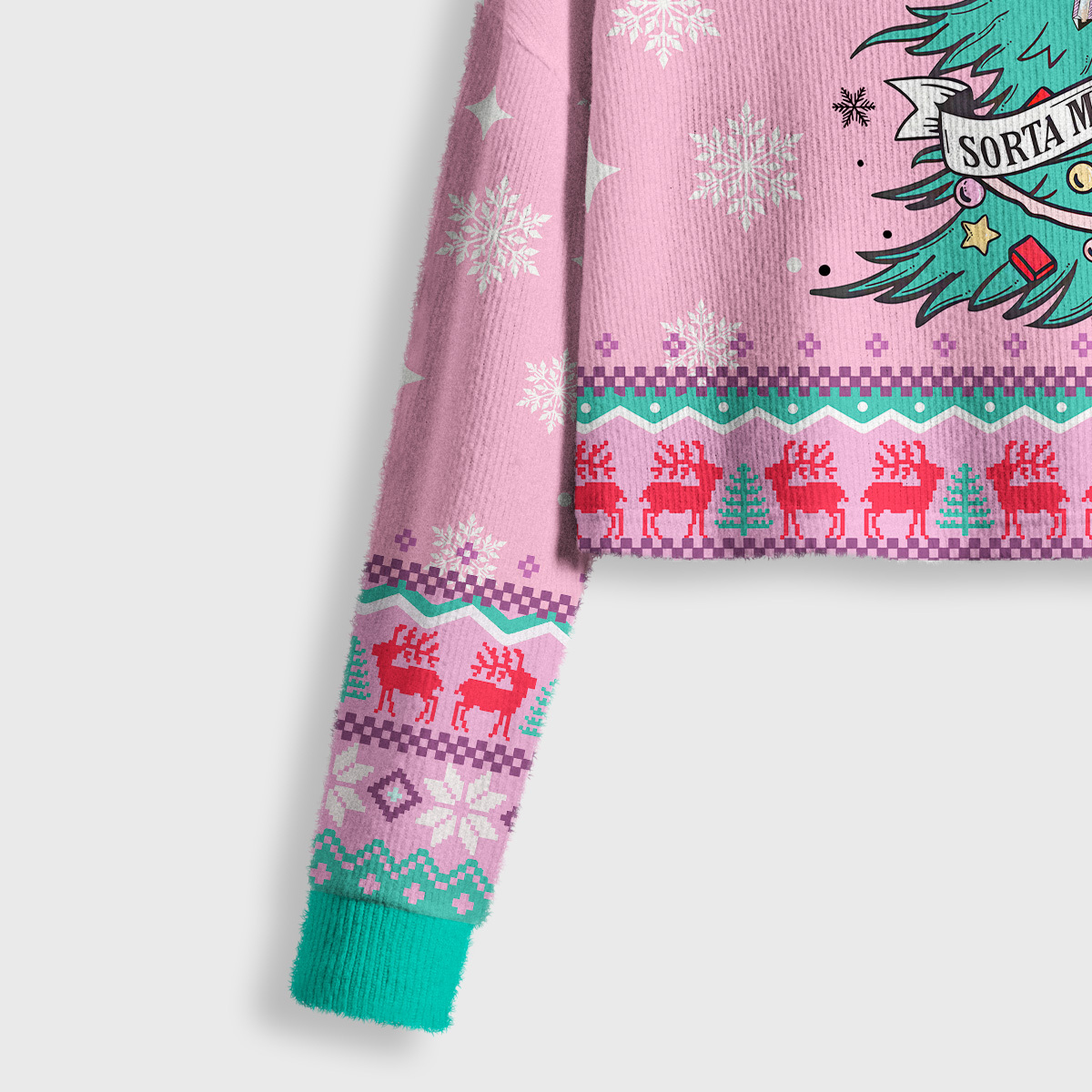 Purplehecate Sorta Merry Sorta Scary Christmas Crop Fuzzy Ugly Sweatshirt