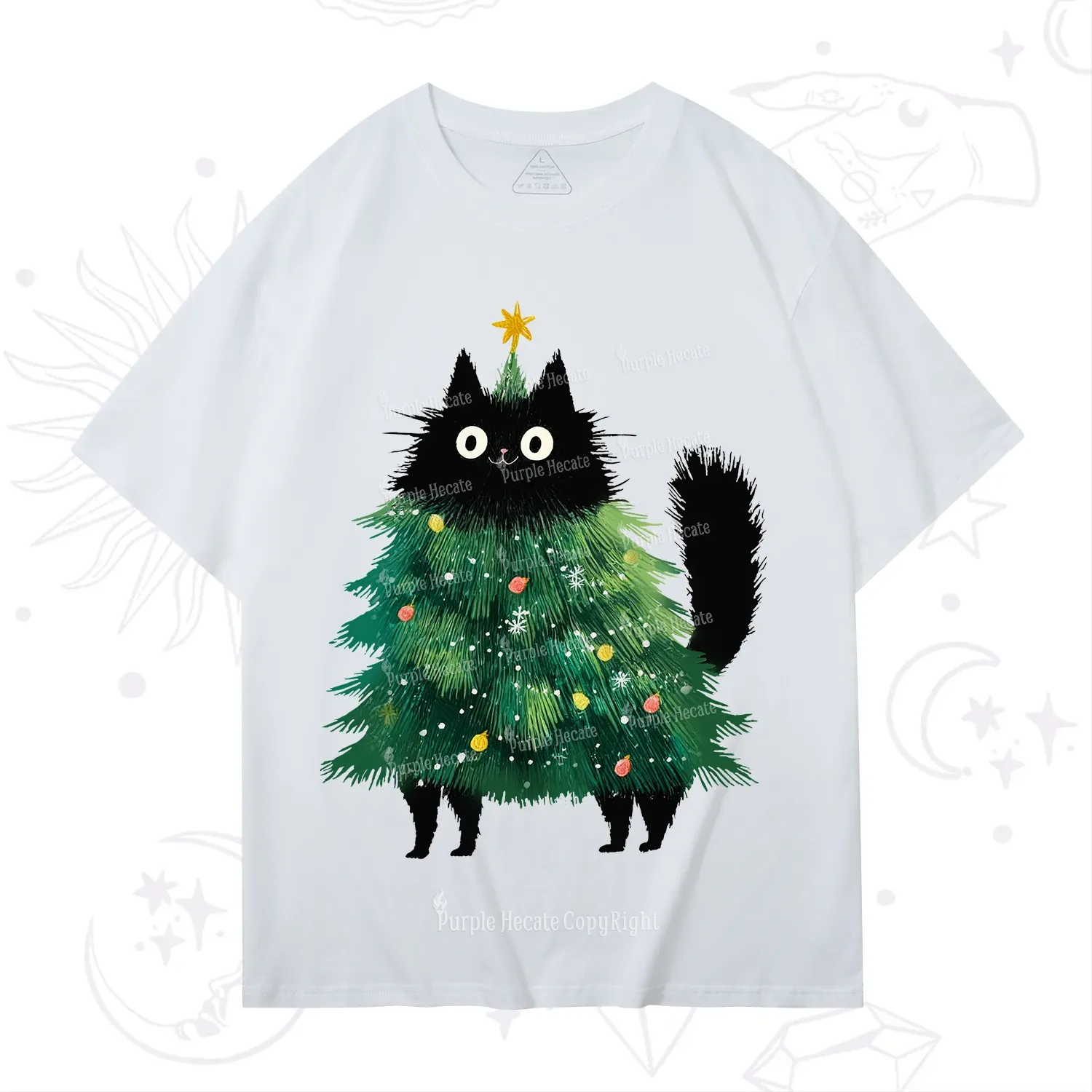 Purplehecate Black Cats Christmas Tree Christmas T-Shirt