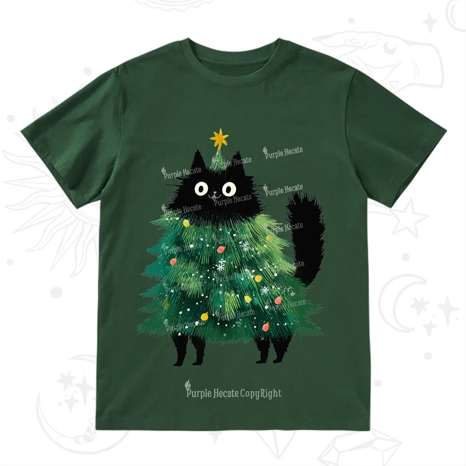 Purplehecate Black Cats Christmas Tree Christmas T-Shirt