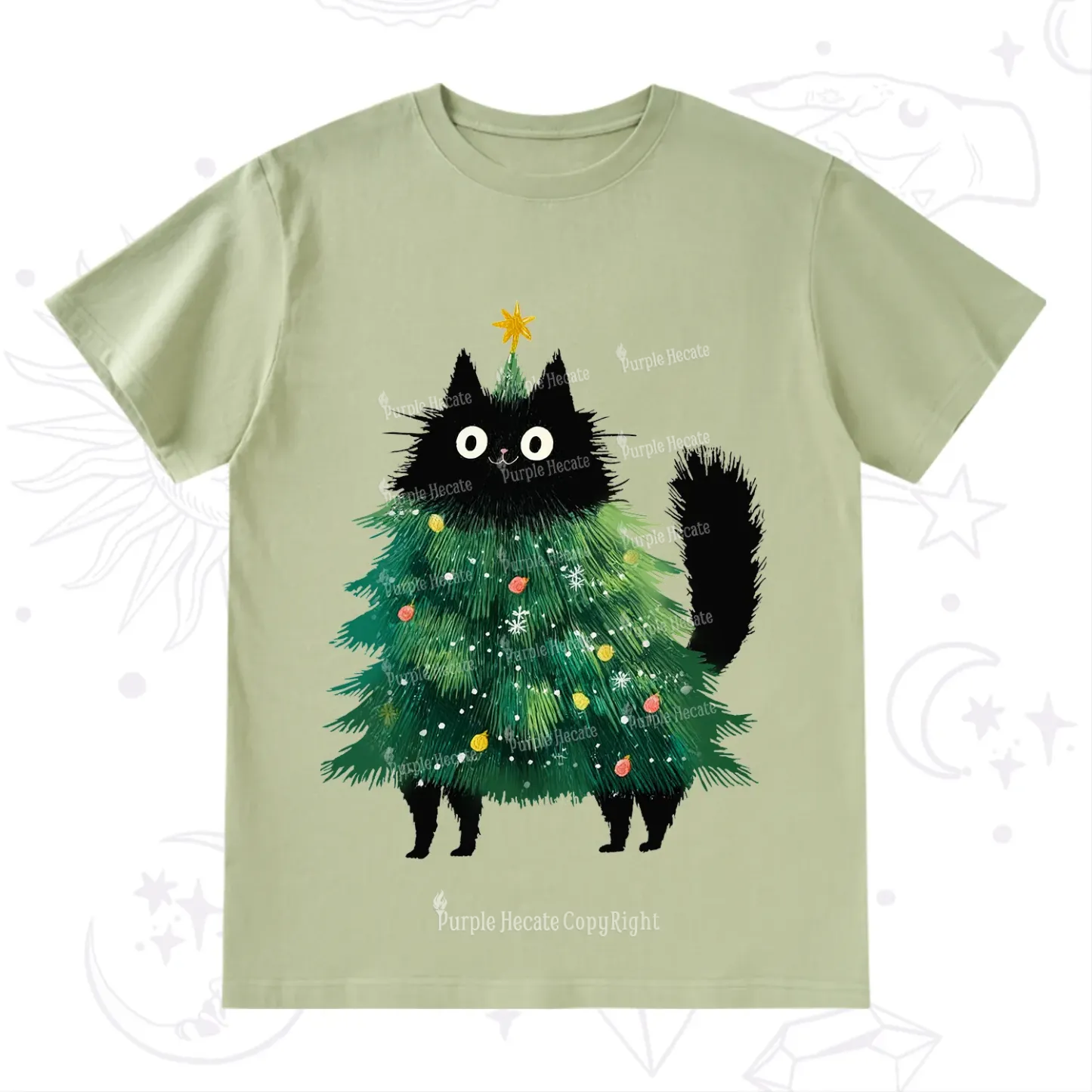 Purplehecate Black Cats Christmas Tree Christmas T-Shirt
