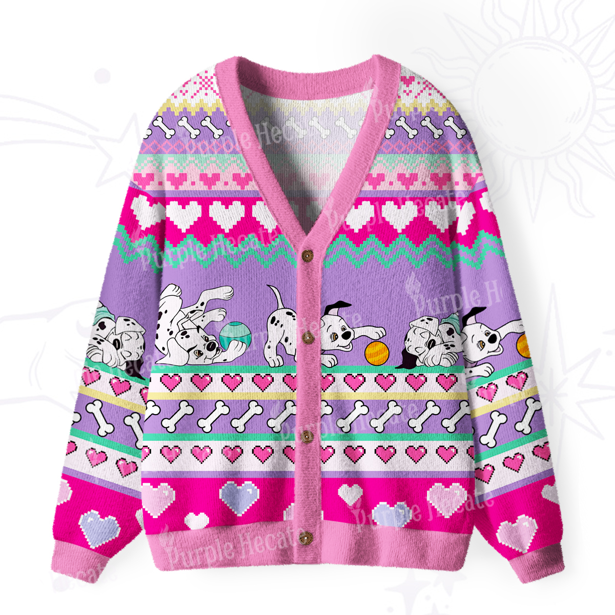 Purplehecate Dalmatian Playtime Ugly Cardigan Sweaters