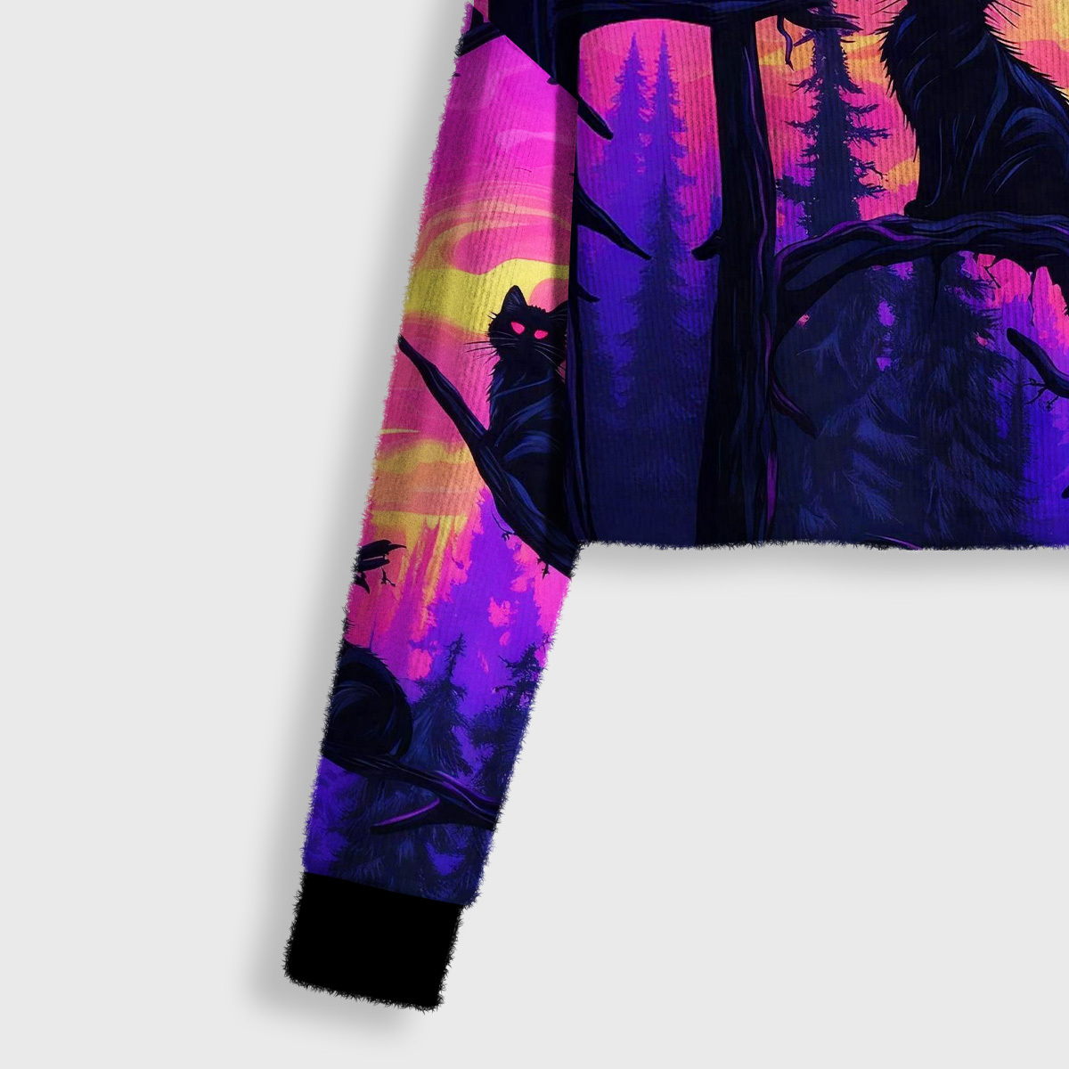 Purplehecate Twilight Forest Guardian Cat Crop Fuzzy Ugly Sweatshirt