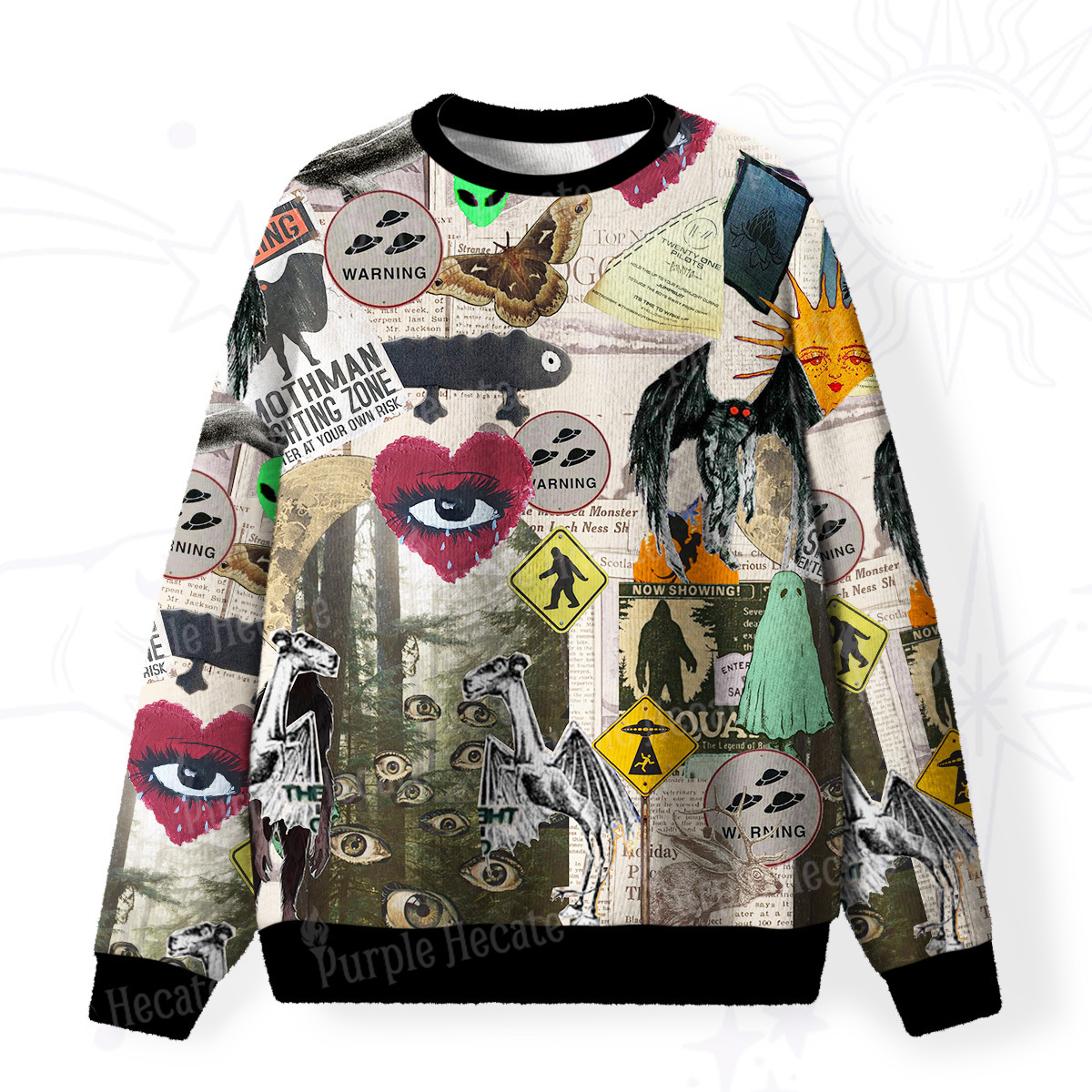 Purplehecate Cryptid Warning Collage Fuzzy Ugly Sweatshirt