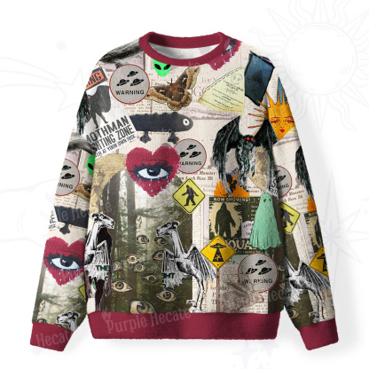 Purplehecate Cryptid Warning Collage Fuzzy Ugly Sweatshirt
