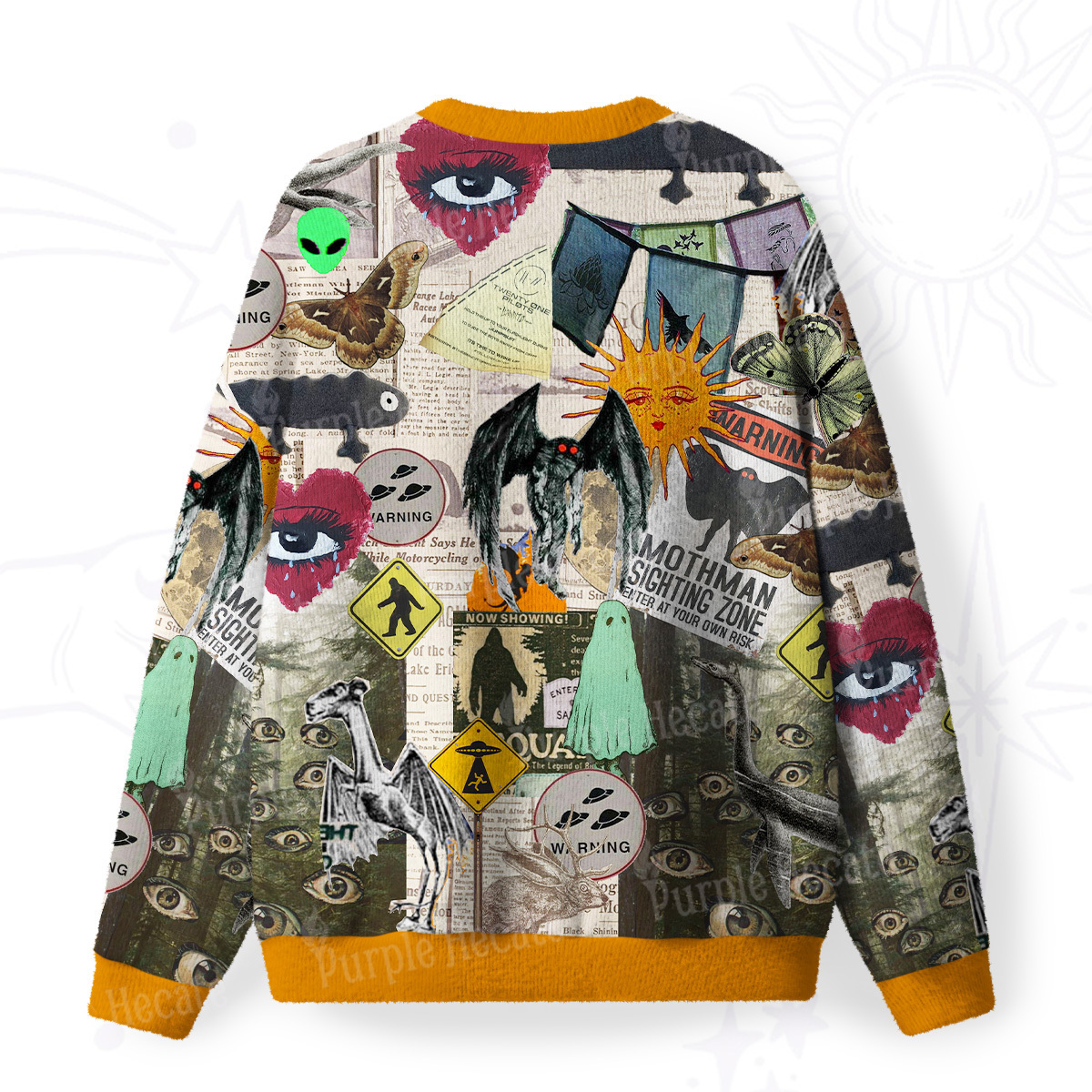 Purplehecate Cryptid Warning Collage Fuzzy Ugly Sweatshirt