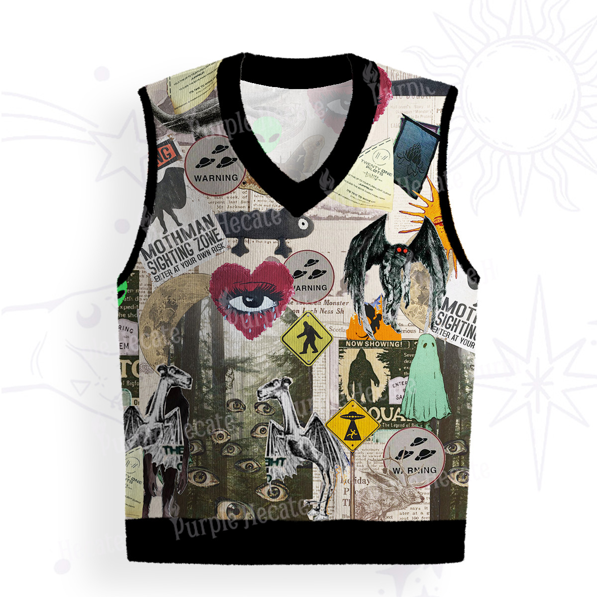 Purplehecate Cryptid Warning Collage Ugly Sweater Vest