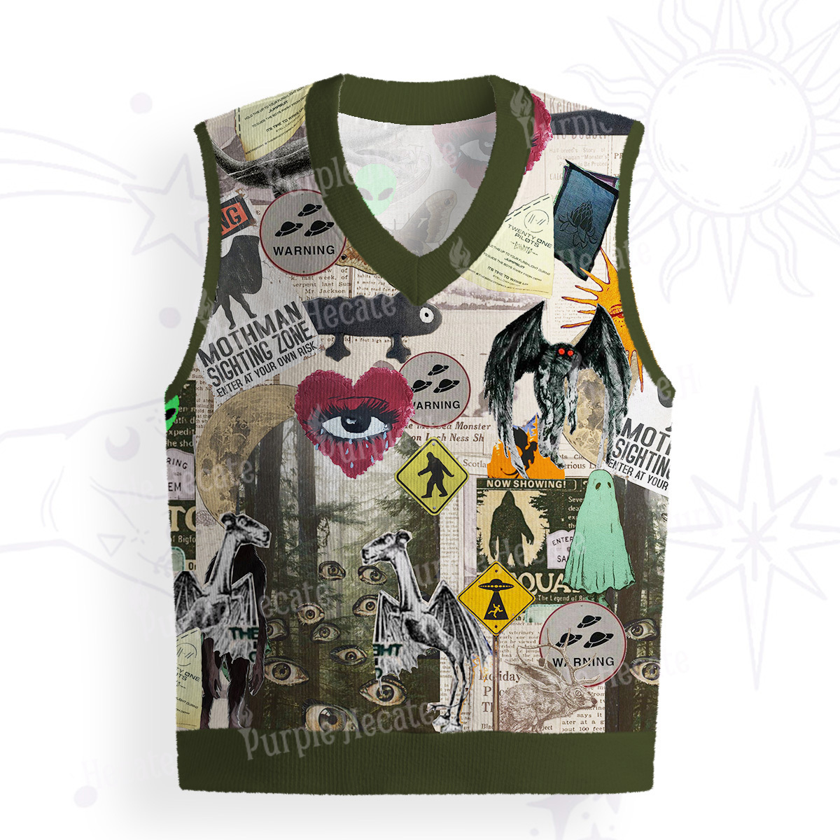 Purplehecate Cryptid Warning Collage Ugly Sweater Vest