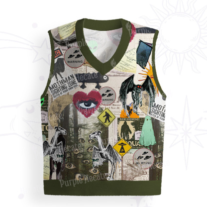 Purplehecate Cryptid Warning Collage Ugly Sweater Vest