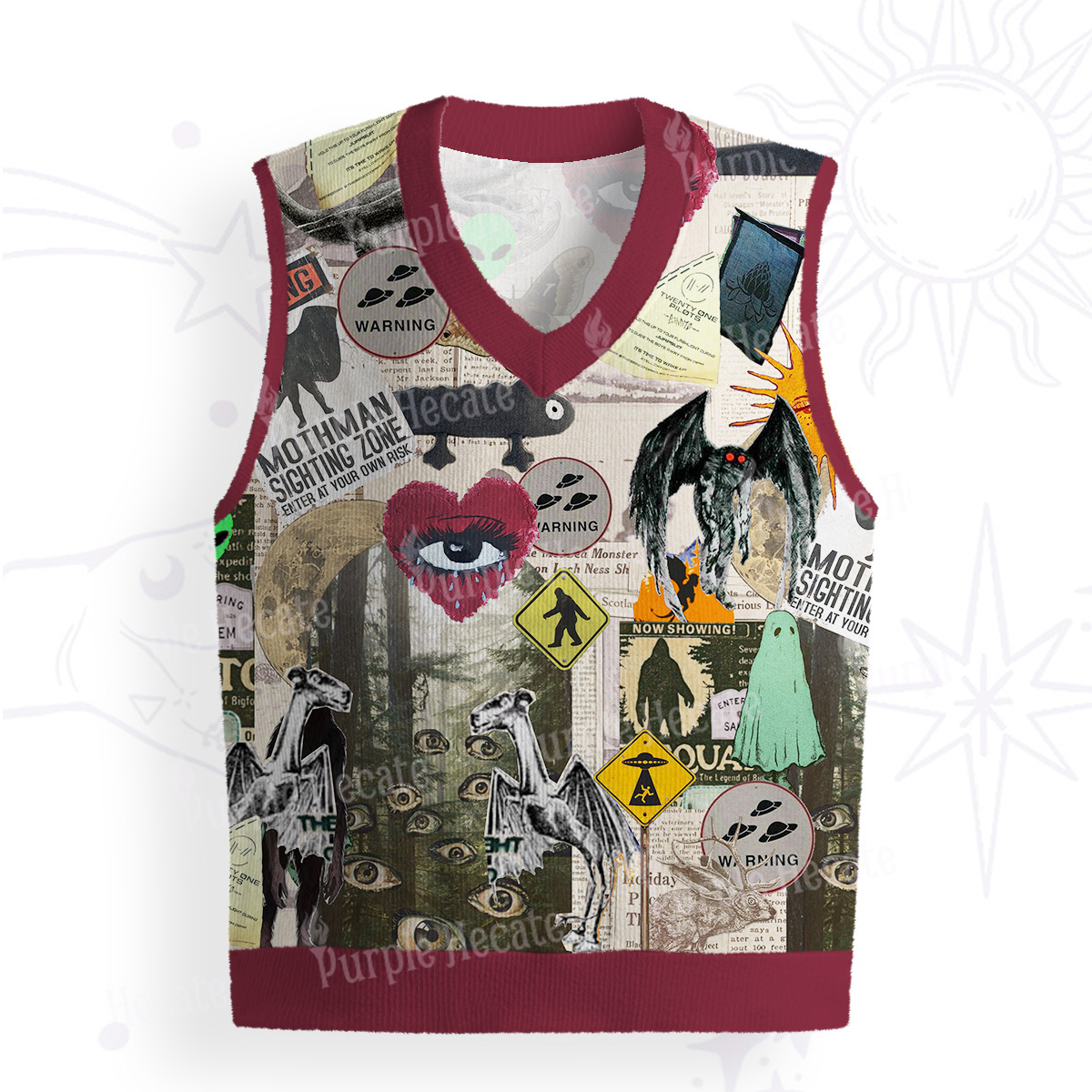 Purplehecate Cryptid Warning Collage Ugly Sweater Vest