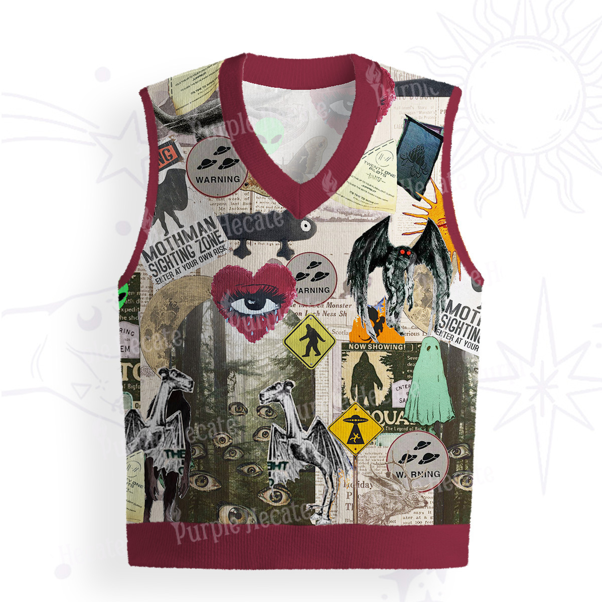 Purplehecate Cryptid Warning Collage Ugly Sweater Vest