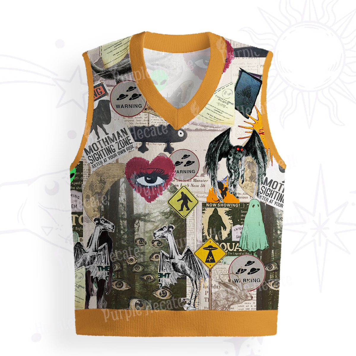 Purplehecate Cryptid Warning Collage Ugly Sweater Vest
