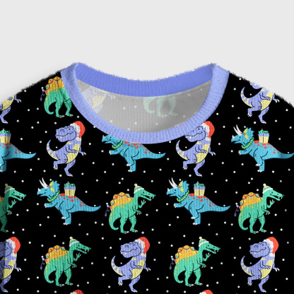 Purplehecate Funny Christmas Dinosaurs Crop Fuzzy Ugly Sweatshirt