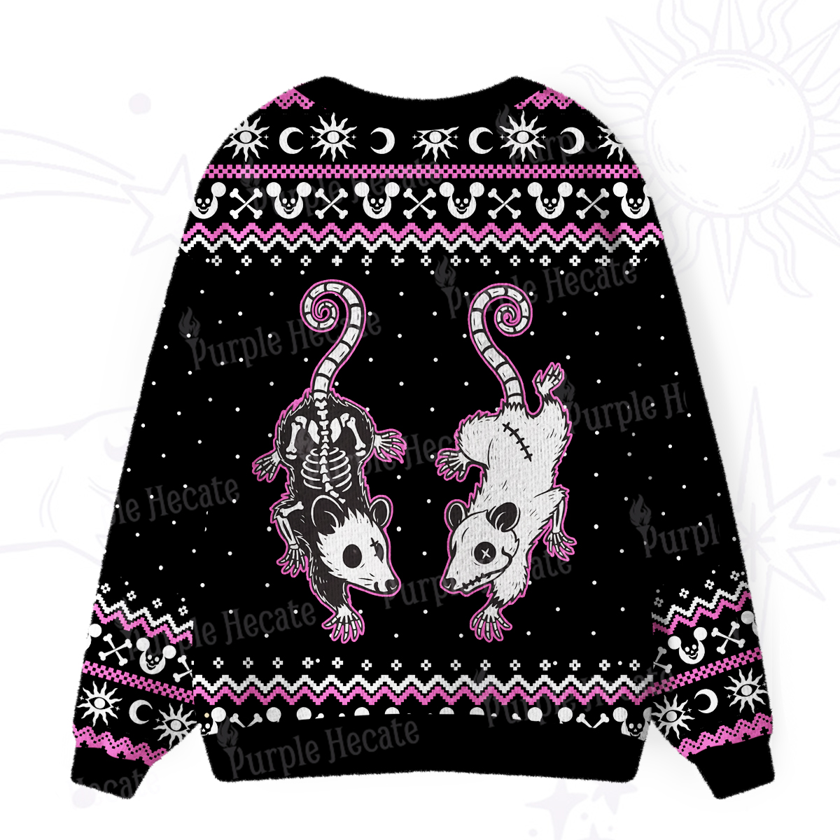 Purplehecate Moonlit Skeleton Rats Ugly Cardigan Sweaters