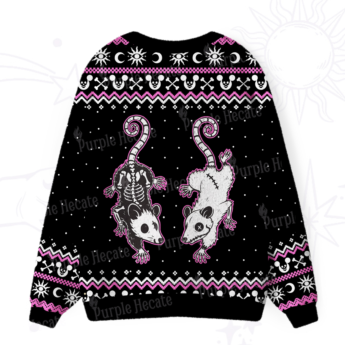 Purplehecate Moonlit Skeleton Rats Ugly Cardigan Sweaters