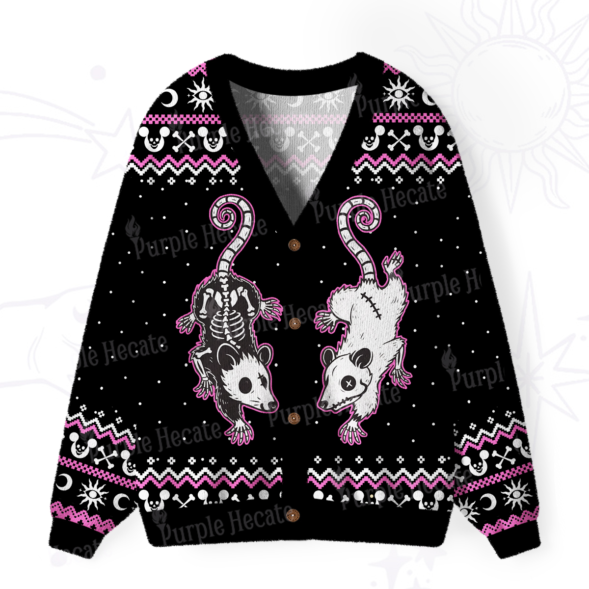 Purplehecate Moonlit Skeleton Rats Ugly Cardigan Sweaters