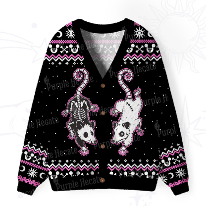 Purplehecate Moonlit Skeleton Rats Ugly Cardigan Sweaters