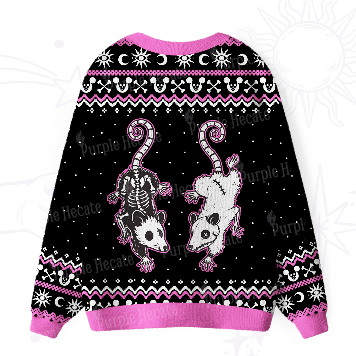 Purplehecate Moonlit Skeleton Rats Ugly Cardigan Sweaters
