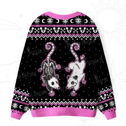 Purplehecate Moonlit Skeleton Rats Ugly Cardigan Sweaters