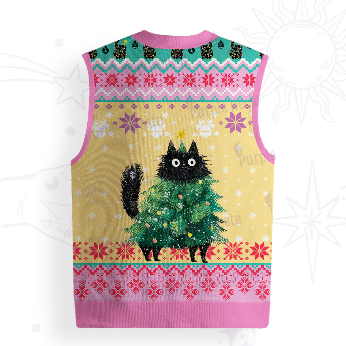 Purplehecate Funny Black Cat in Tree Ugly Sweater Vest
