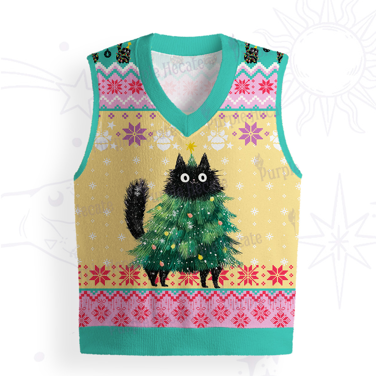 Purplehecate Funny Black Cat in Tree Ugly Sweater Vest
