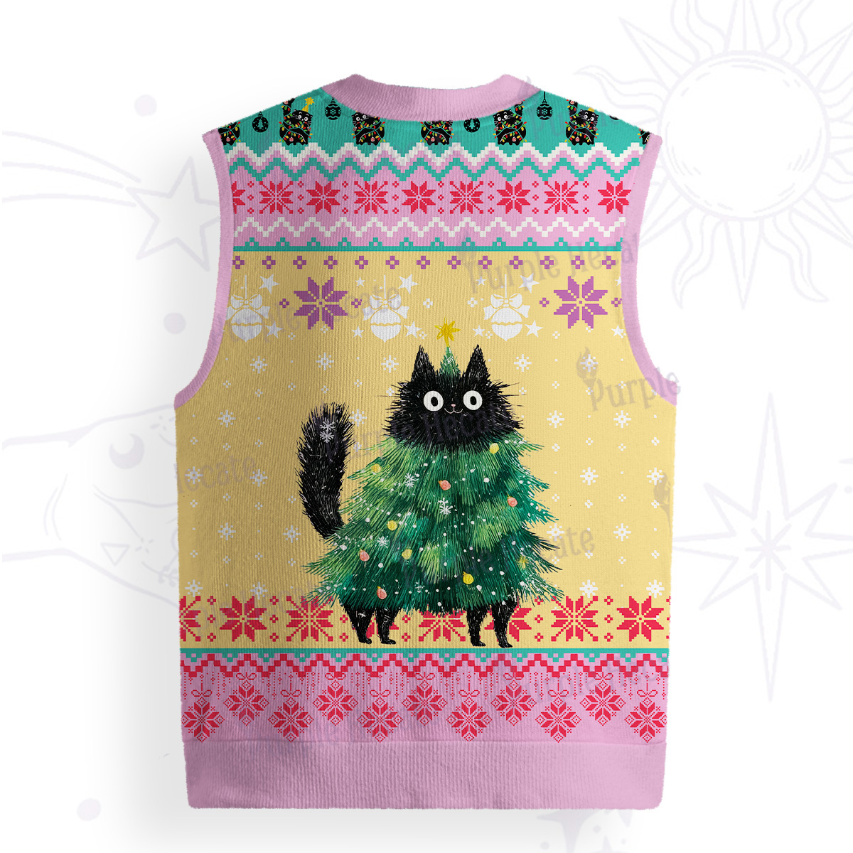 Purplehecate Funny Black Cat in Tree Ugly Sweater Vest