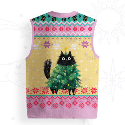 Purplehecate Funny Black Cat in Tree Ugly Sweater Vest