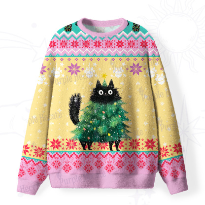 Purplehecate Funny Black Cat in Tree Fuzzy Ugly Sweatshirt