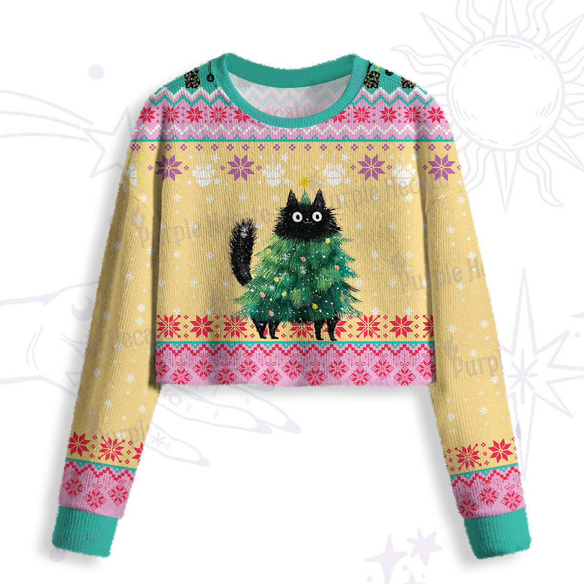 Purplehecate Funny Black Cat in Tree Crop Fuzzy Ugly Sweatshirt