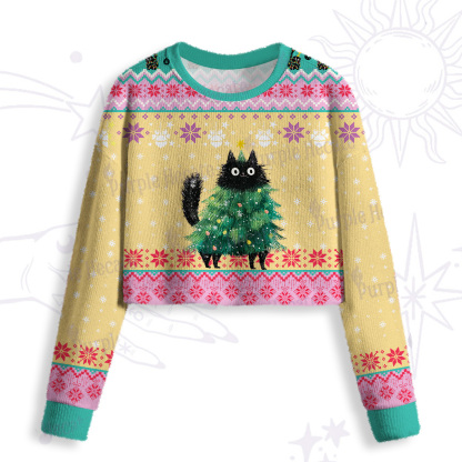 Purplehecate Funny Black Cat in Tree Crop Fuzzy Ugly Sweatshirt