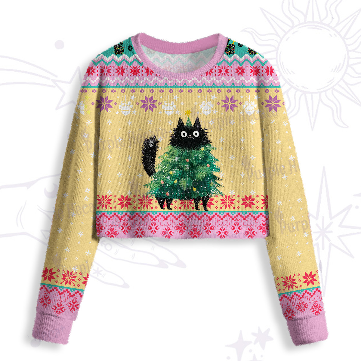 Purplehecate Funny Black Cat in Tree Crop Fuzzy Ugly Sweatshirt