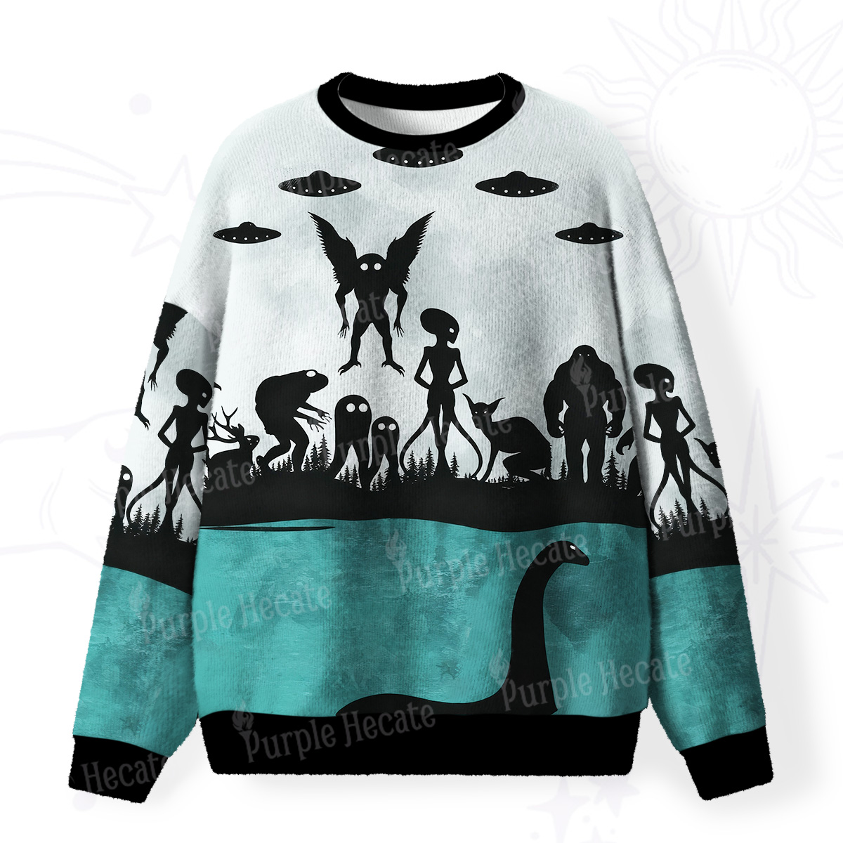 Purplehecate Alien Lake Monster Encounter Fuzzy Ugly Sweatshirt
