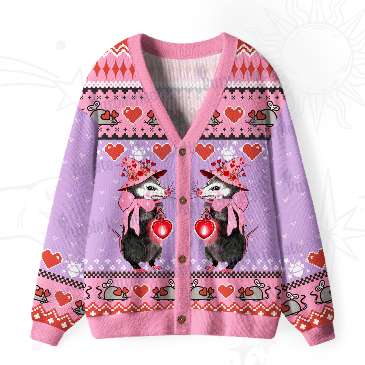 Purplehecate Funny Love Opossum Ugly Cardigan Sweaters