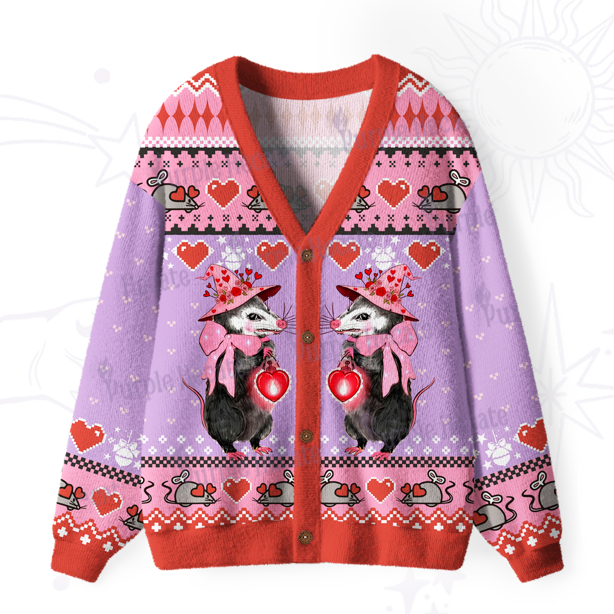Purplehecate Funny Love Opossum Ugly Cardigan Sweaters