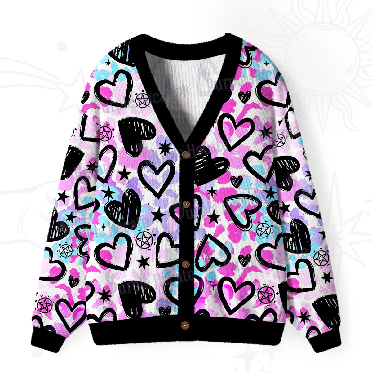 Purplehecate Heartful Magic Ugly Cardigan Sweaters
