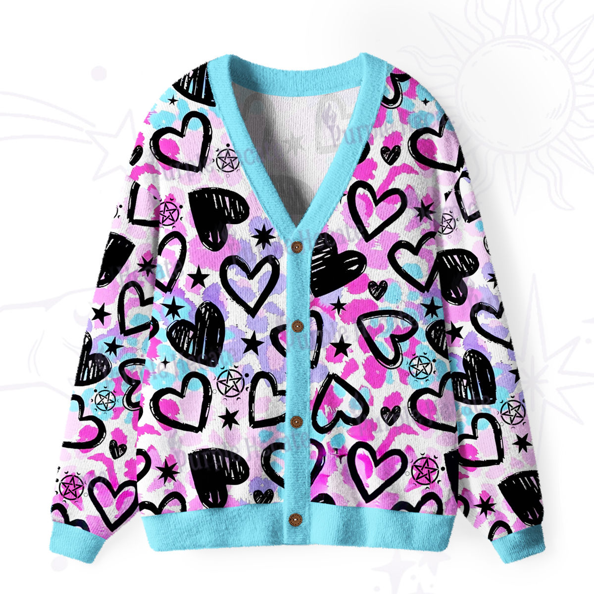 Purplehecate Heartful Magic Ugly Cardigan Sweaters