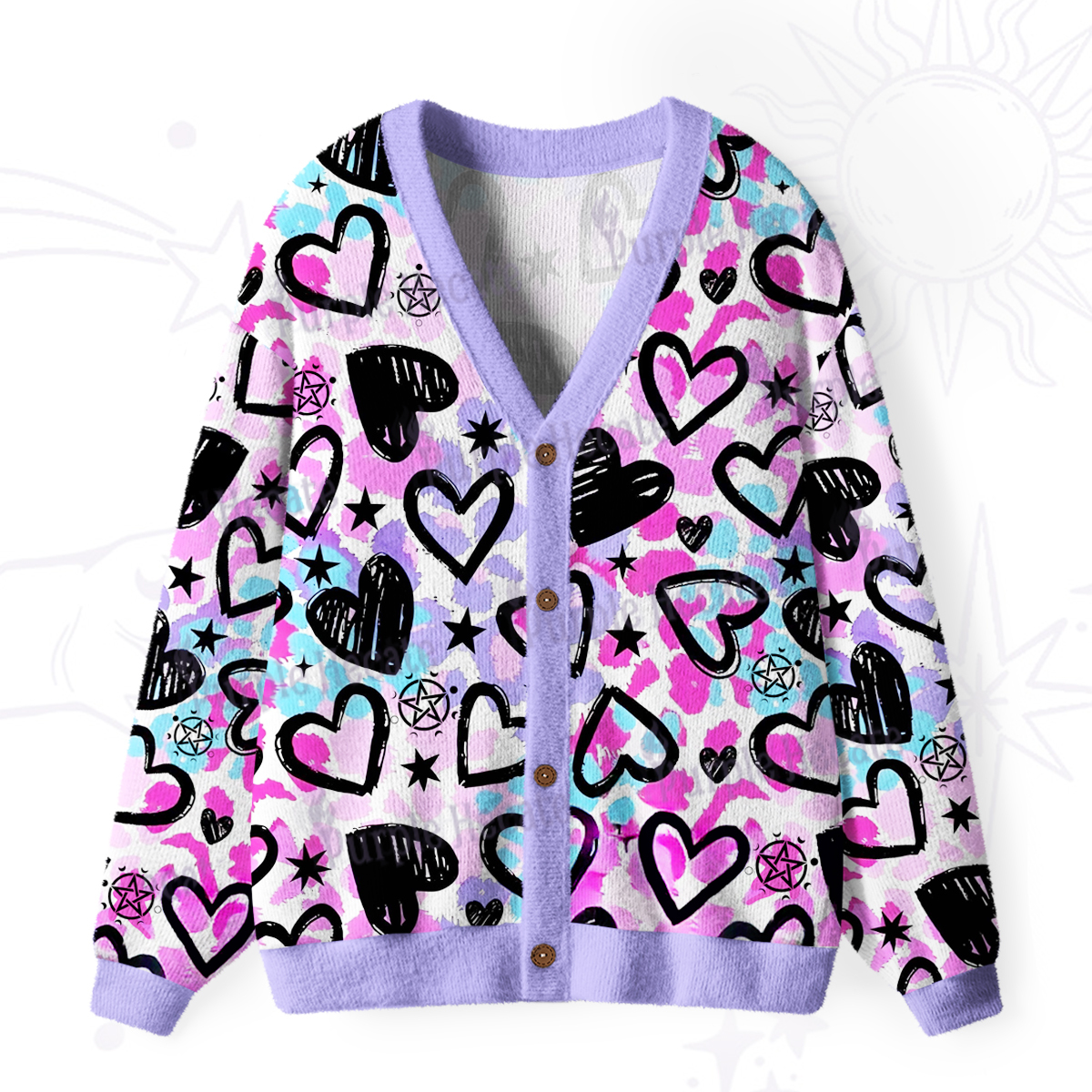 Purplehecate Heartful Magic Ugly Cardigan Sweaters