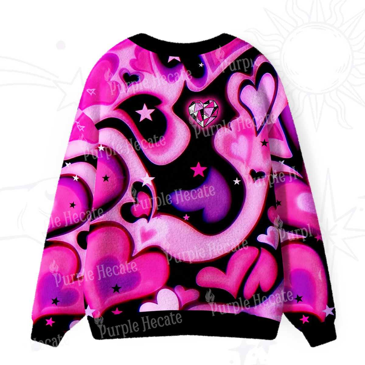 Purplehecate Cosmic Hearts and Stars Ugly Cardigan Sweaters