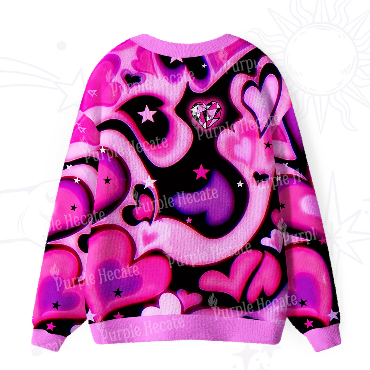 Purplehecate Cosmic Hearts and Stars Ugly Cardigan Sweaters