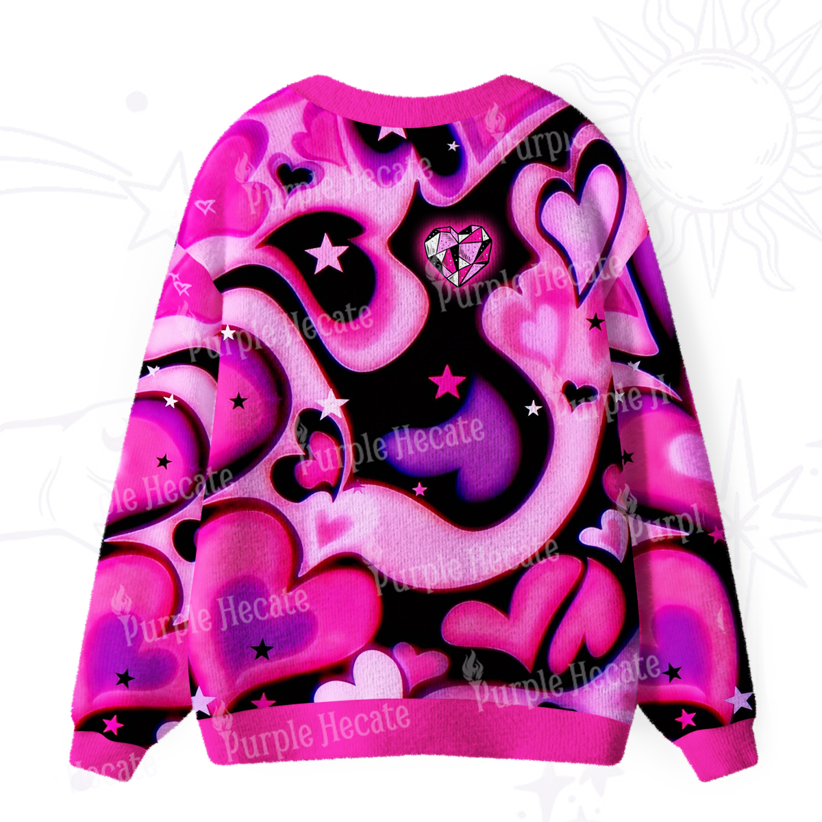 Purplehecate Cosmic Hearts and Stars Ugly Cardigan Sweaters