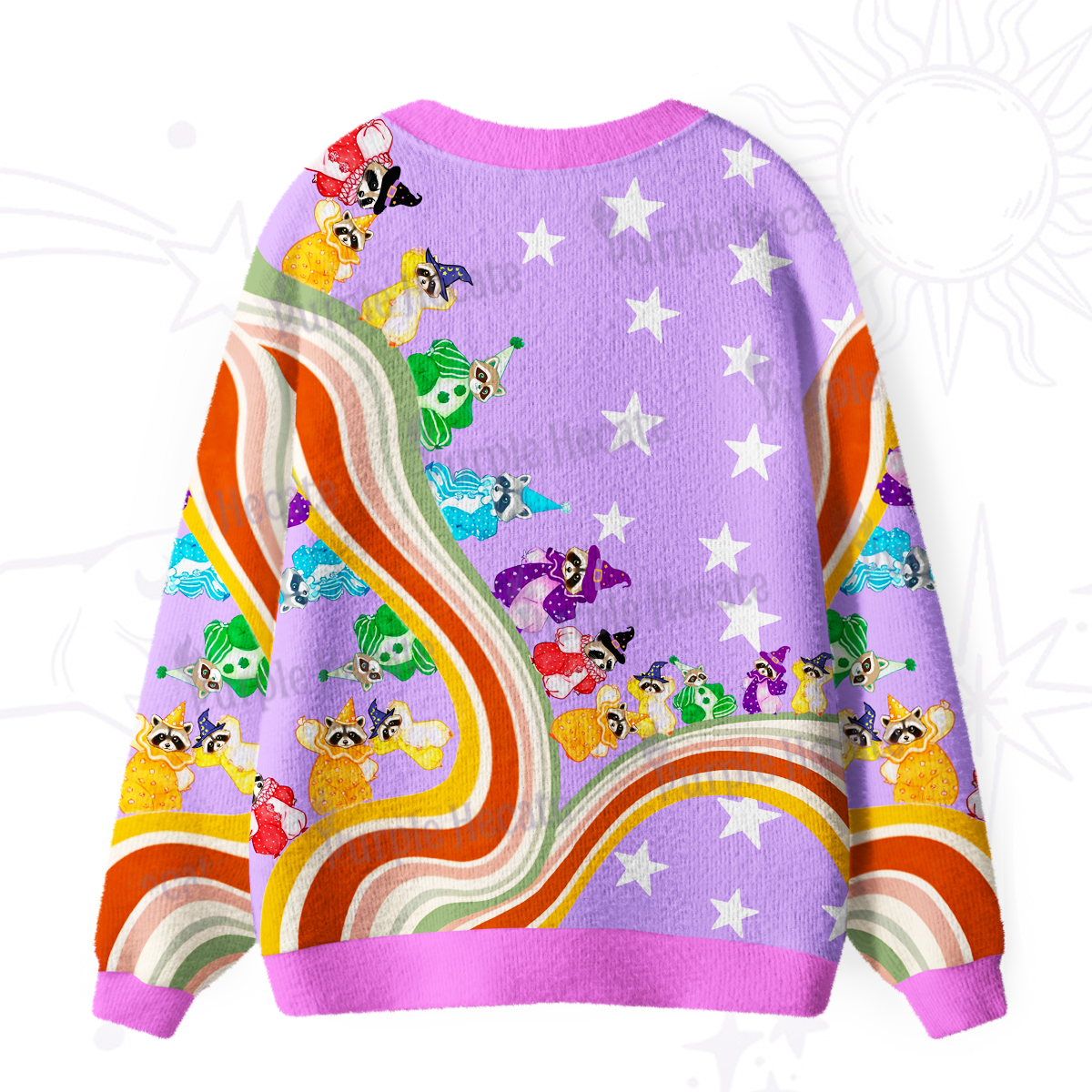 Purplehecate Rainbow Raccoon Star Ugly Cardigan Sweaters