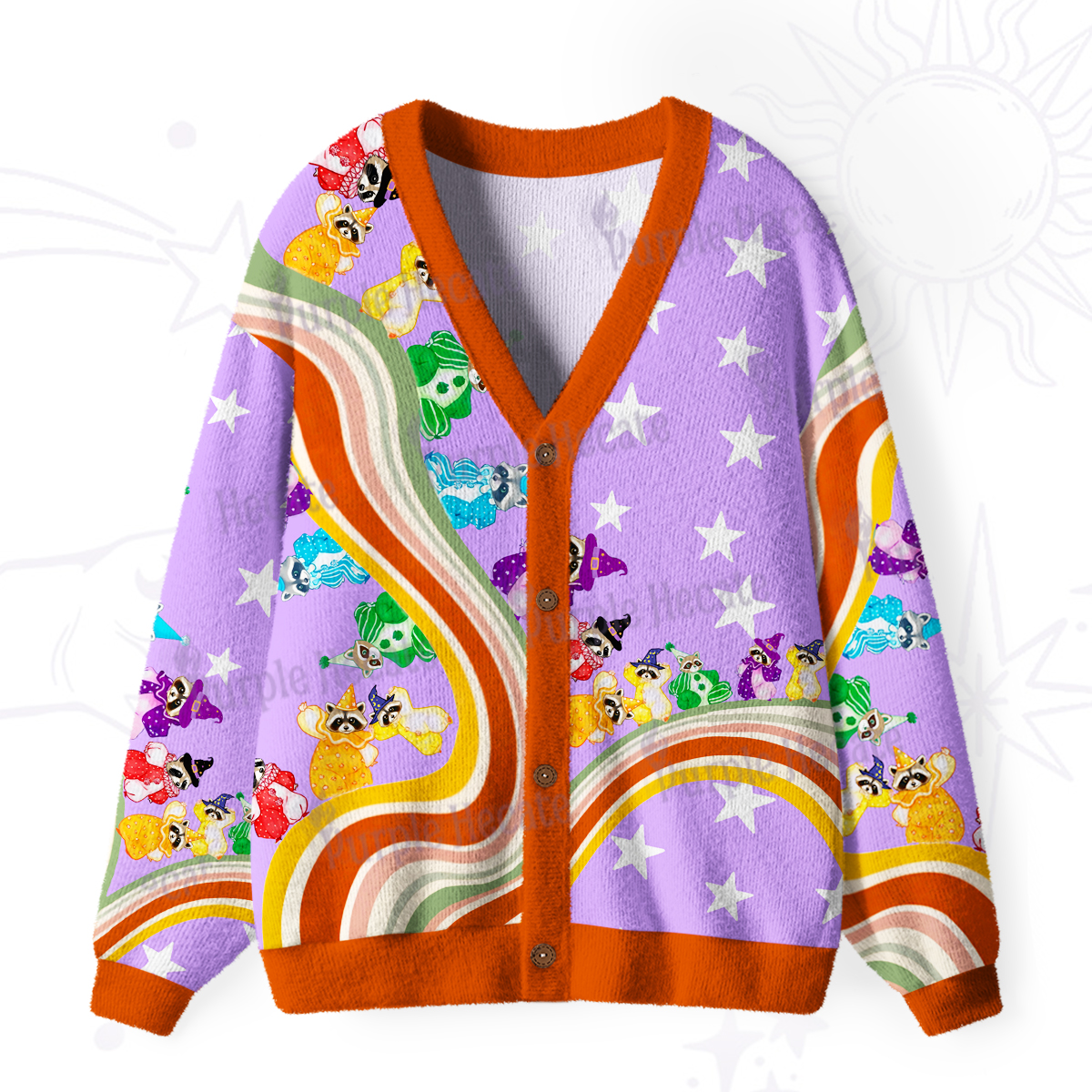 Purplehecate Rainbow Raccoon Star Ugly Cardigan Sweaters