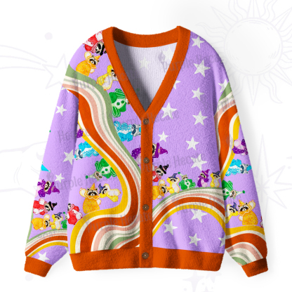 Purplehecate Rainbow Raccoon Star Ugly Cardigan Sweaters