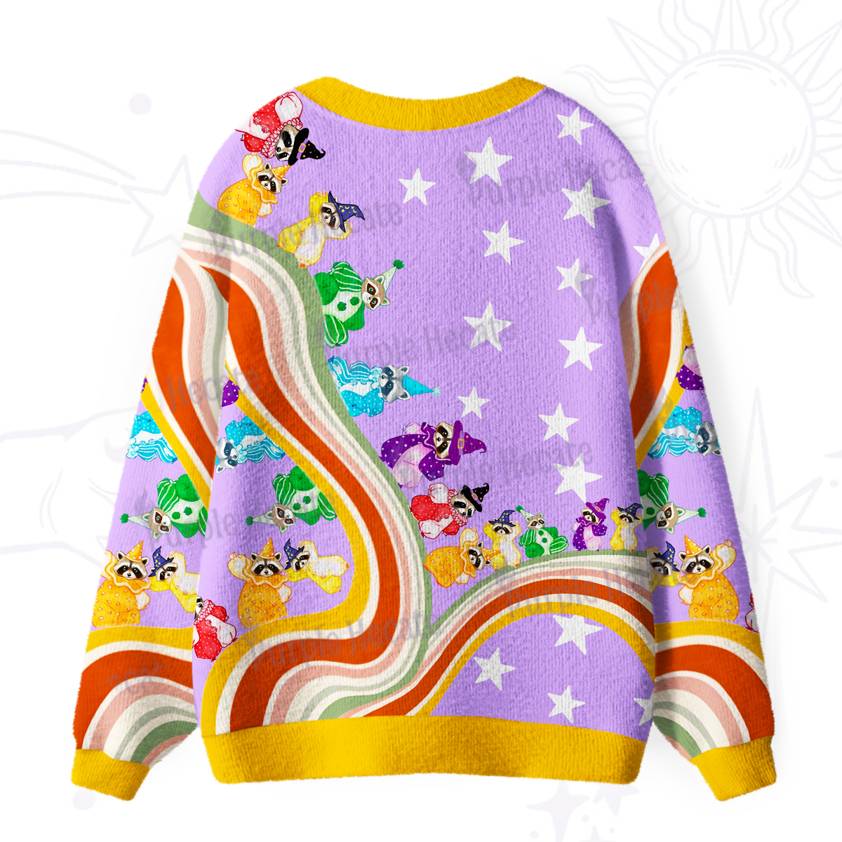 Purplehecate Rainbow Raccoon Star Ugly Cardigan Sweaters