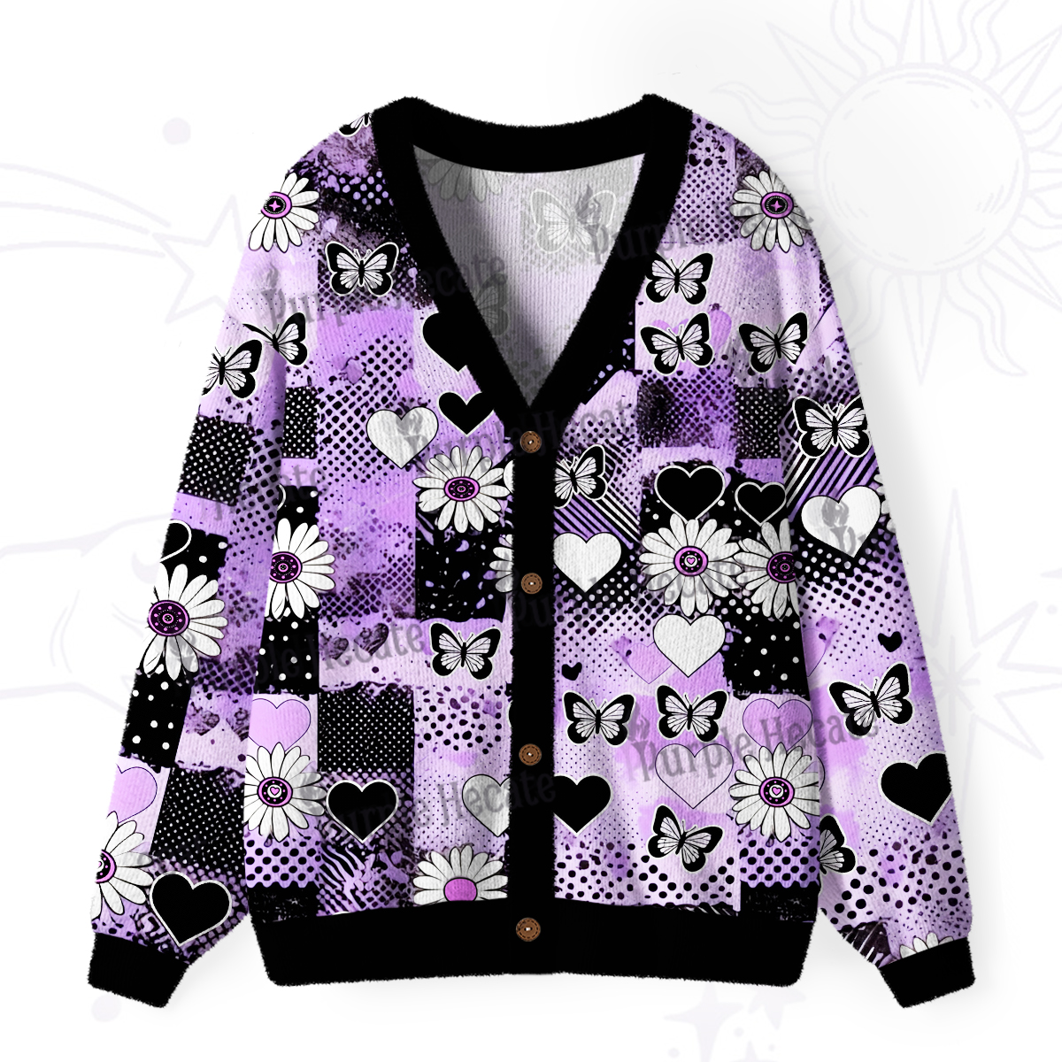Purplehecate Purple Butterfly Romance Ugly Cardigan Sweaters