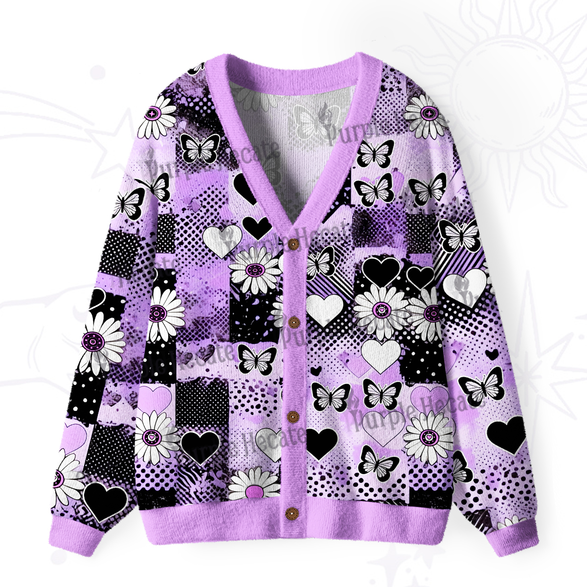 Purplehecate Purple Butterfly Romance Ugly Cardigan Sweaters