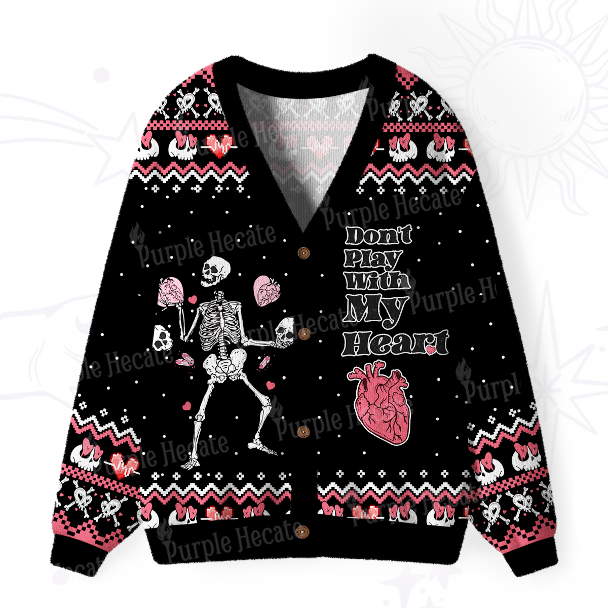 Purplehecate Don't Play With My Heart Ugly Cardigan Sweaters