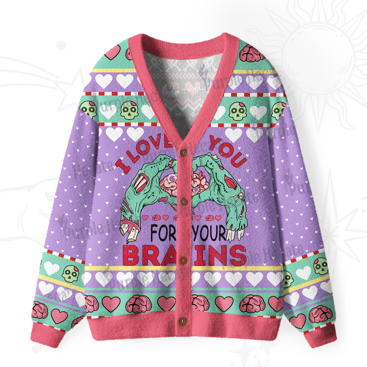 Purplehecate I Love You For Your Brains Ugly Cardigan Sweaters