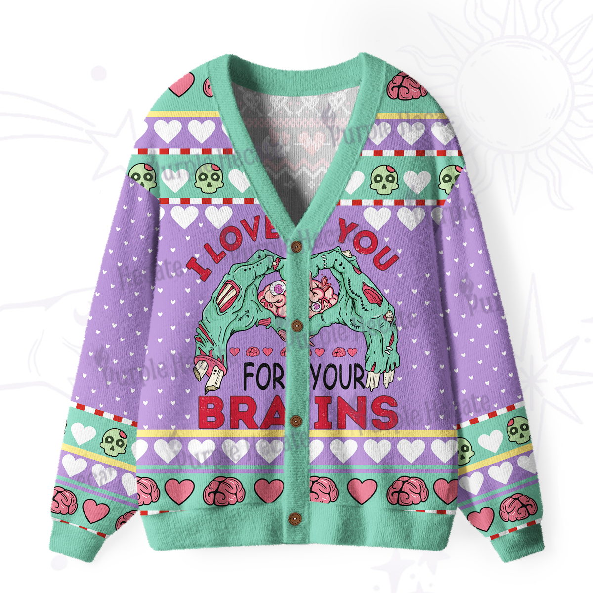 Purplehecate I Love You For Your Brains Ugly Cardigan Sweaters